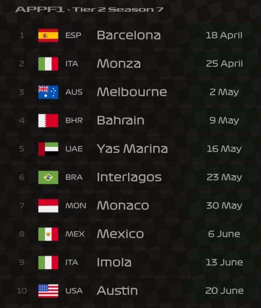 Appf1C28692's tweet photo. Here are the Tier 1, Tier 2 &amp; Elite calendars with the dates of the races. https://t.co/nDKKVgNeSV