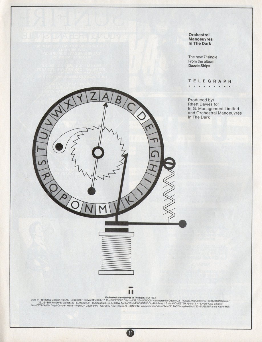 In the new issue of Smash Hits out #OTD 31 March 1983 we get a taste of the artwork for new single <Telegraph> taken from the <Dazzle Ships> album. #OMD40 #Telegraph40