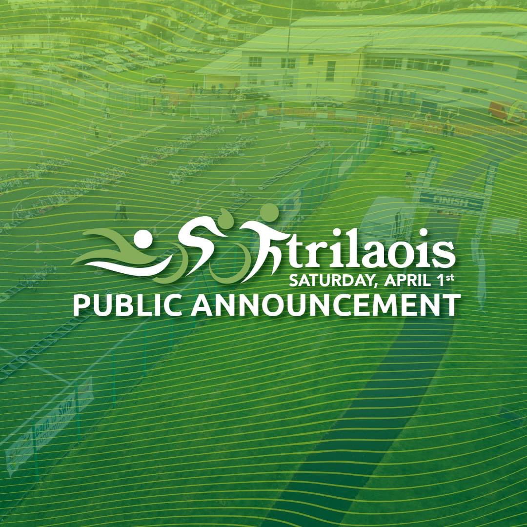 𝗣𝗨𝗕𝗟𝗜𝗖 𝗔𝗡𝗡𝗢𝗨𝗡𝗖𝗘𝗠𝗘𝗡𝗧 - 𝗧𝗿𝗶𝗟𝗮𝗼𝗶𝘀 𝗦𝗮𝘁𝘂𝗿𝗱𝗮𝘆, 𝗔𝗽𝗿𝗶𝗹 𝟭𝘀𝘁

Trilogy Triathlon Club will host TriLaois tomorrow Saturday, April 1st.
Please note there will be disruption to traffic routes from Laois Leisure to the outskirts of the town until 2pm