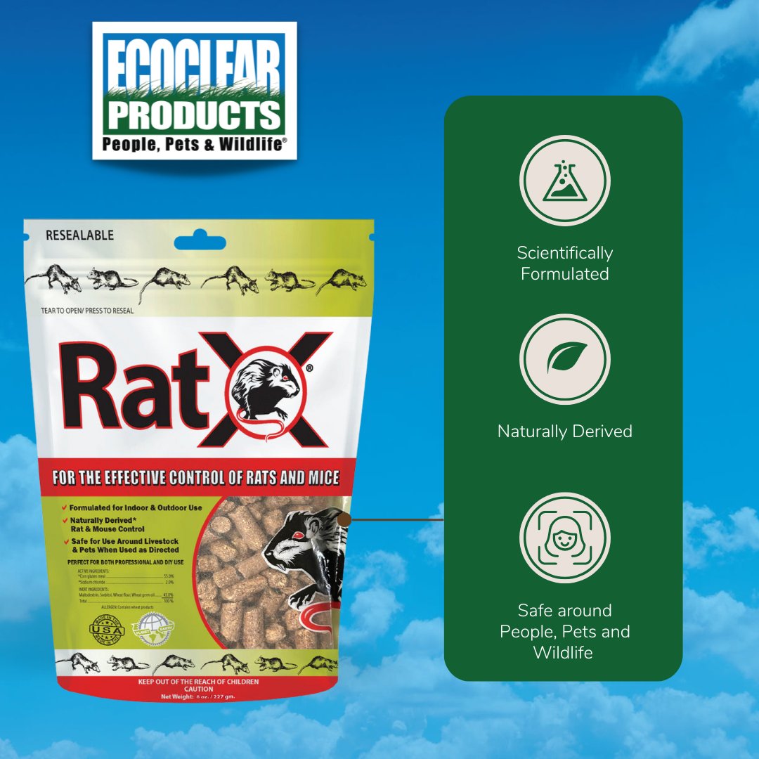 RatX® Pellets are safe for use around people, pets, and non-target wildlife. 

If you want a solution that works and keeps everyone safe without paying high prices for professional help every time there is a rodent problem, look no further than RatX®.

ecoclearproducts.com/collections/ra…