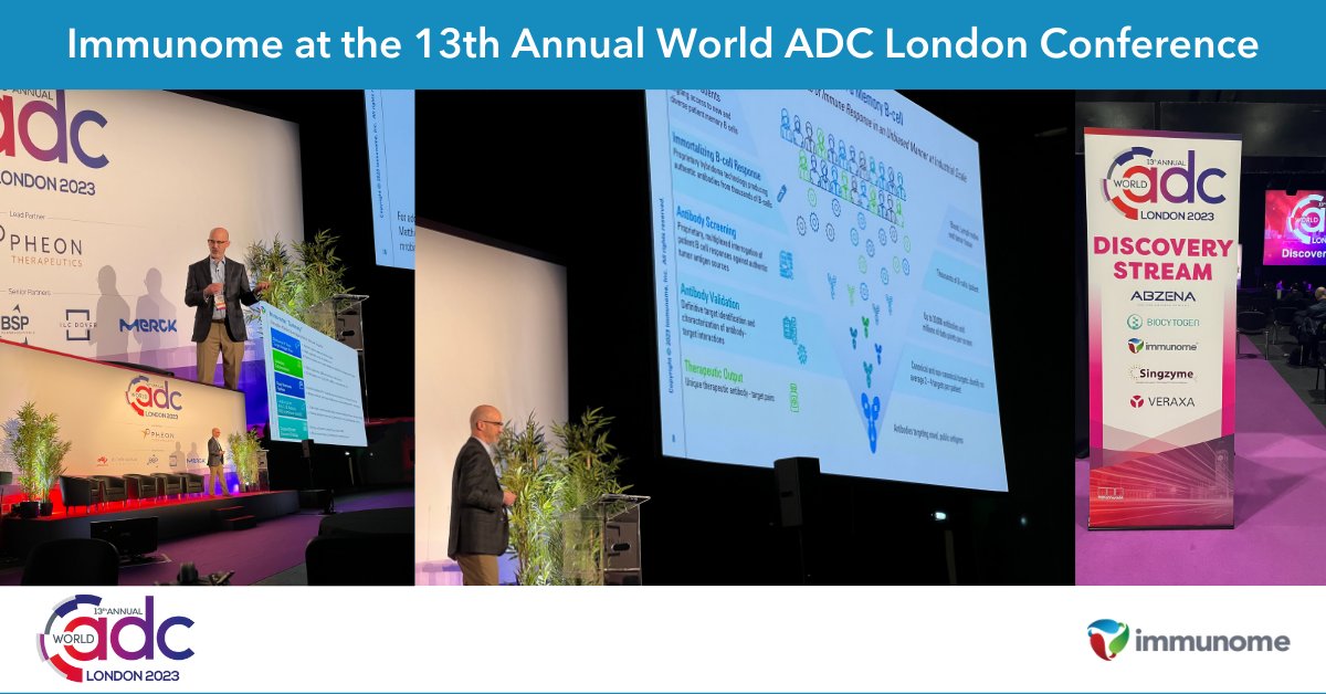 #ICYMI: Our CTO Matt Robinson, Ph.D. presented on our Discovery Engine’s ability to utilize human memory #Bcells to identify targets for development as #AntibodyDrugConjugates at the World ADC London conference. Learn more about our research: bit.ly/3Zq5Ts1 $IMNM