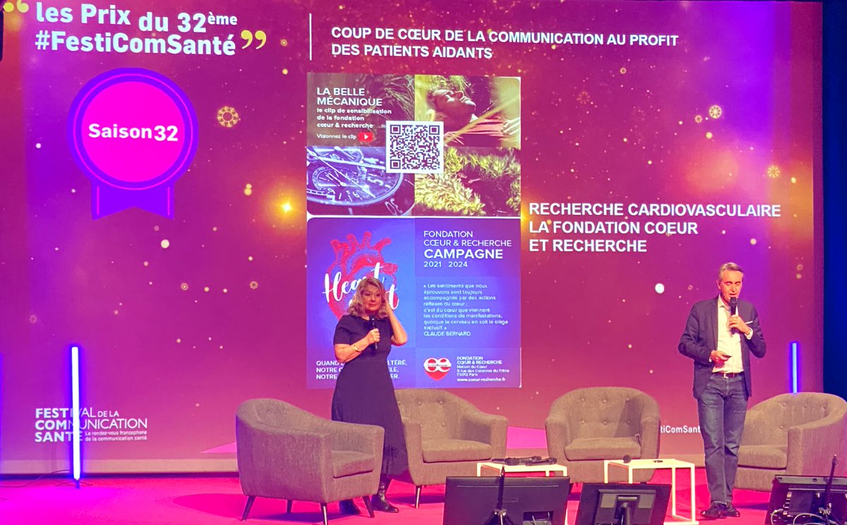 🗨️ #Festicomsanté
🏆 Prix Catégorie communication au profit des patients - aidants

Coup de cœur 💖 pour <a href="/coeur_recherche/">Fondation Coeur et Recherche</a> &amp; la Fondation Coeur et Recherche

#comsanté #cardiologie #recherche #hcsmeufr