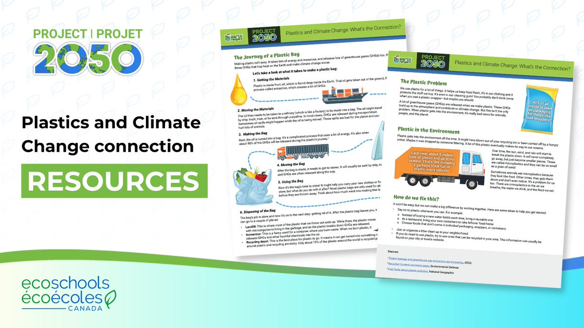 EcoSchoolsCAN's tweet photo. Plastic isn't just harmful to our planet, it's a major contributor to greenhouse gas emissions. 🌿🌱 Learn about the Plastics and Climate Change connection with this #Project2050 classroom resource! https://t.co/80X5u46ku3 @EarthRangers https://t.co/DtgZ3FHlYp