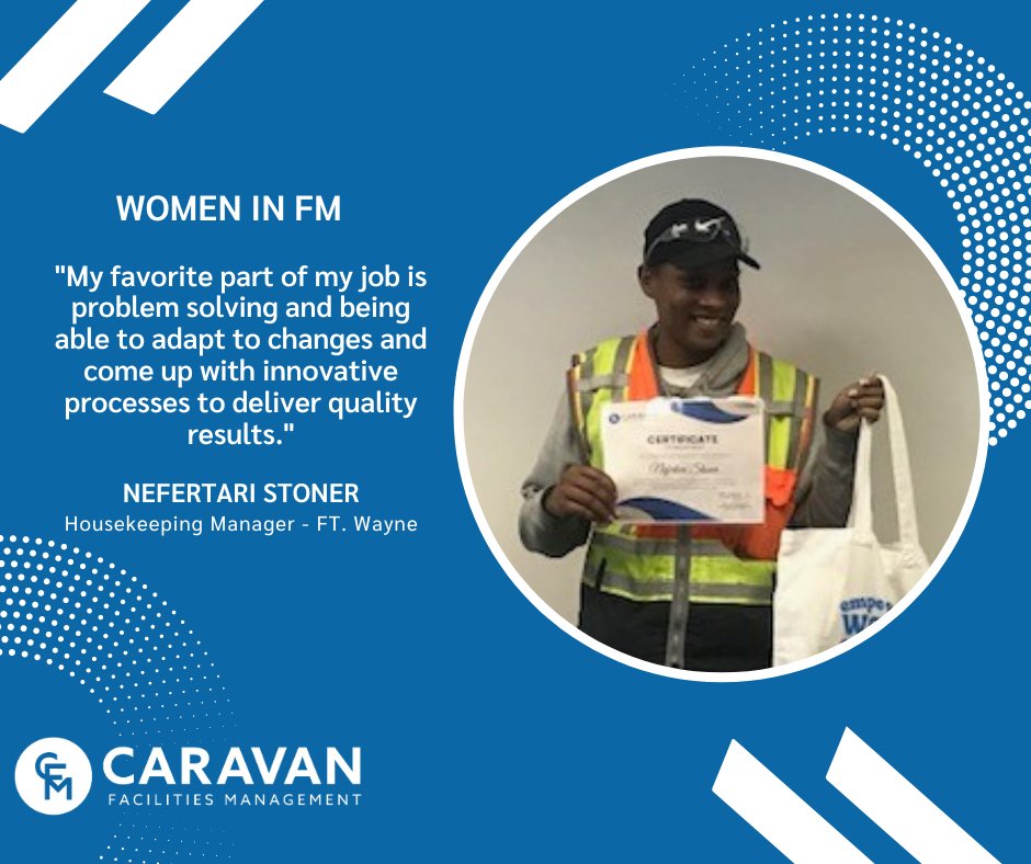 Our Women in FM series concludes with our final honorary Housekeeping Manager, Nefertari Stoner! 

#WomeninFM #FacilitiesMaintenance #WomensMonth
