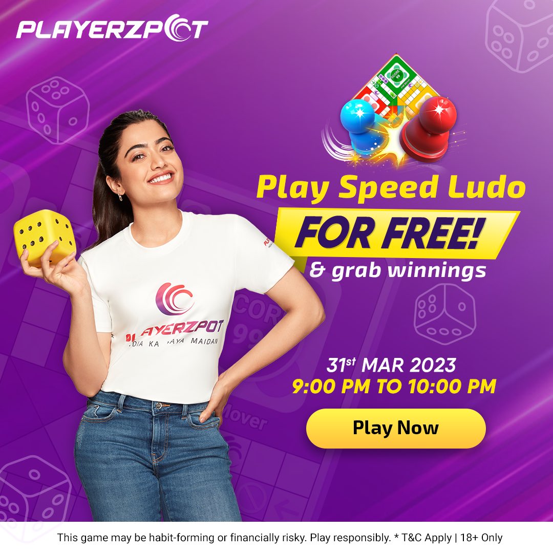 PlayerzPot's tweet photo. It’s time for #SpeedyWinnings with #SpeedLudo for FREE! #CelebrationKaSeason is here! #RashmikaMandanna https://t.co/ipztzEt4io