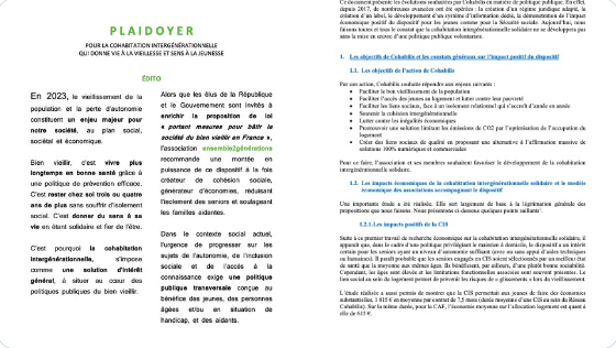 Dépôt le 30.03.23 à l'<a href="/AssembleeNat/">Assemblée nationale</a> &amp; <a href="/AN_AfSoc/">Commission des affaires sociales</a>
du plaidoyer &amp; propositions d'amendement de la proposition de loi sur le #bienvieillir des 2 acteurs majeurs de la #cohabitation #intergenerationnelle en France: <a href="/E2G_fr/">ensemble2générations</a> &amp; @cohabilis

#solidarite #habitat #inclusif #cohesion