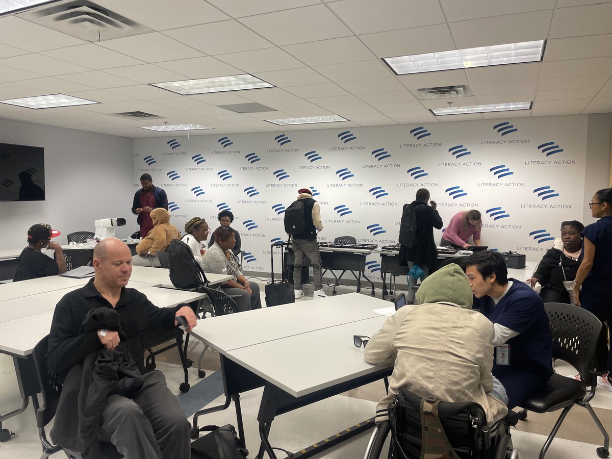 Earlier this week, 25 Literacy Action students were able to receive a FREE eye exam and have new glasses ordered. Thank you, Prevent Blindness Georgia for another great Student Vision Clinic! @preventblindnessgeorgia