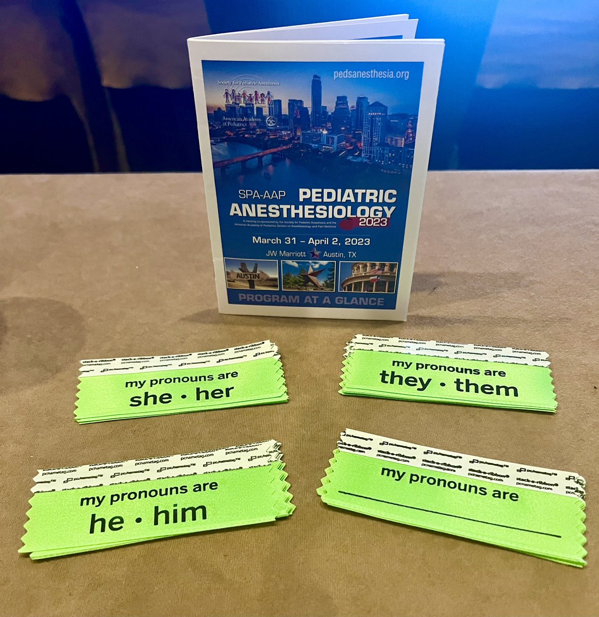 reece_nguyen's tweet photo. On #TransDayOfVisability I’d like to thank my colleagues @PediAnesthesia for making the #PedsAnes23 Spring Meeting an inclusive environment by providing #pronoun badges. 

Anesthesiologists play an important role in the care of #trans pts! #TRANSformedAnesthesia https://t.co/kakHFr56xM