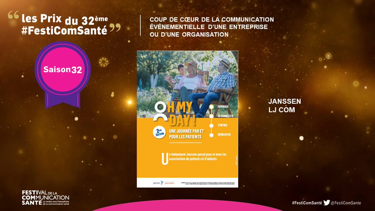 FestiComSante's tweet photo. 🗨️ #Festicomsanté - 🏆 Prix Catégorie  communication événementielle d’une entreprise ou d’une organisation
Coup de Cœur 💖 pour @JanssenFRA &amp;  @AgenceLJCom 
#Sante #hcsmeufr  #comsante https://t.co/1h9W4g1Hfw