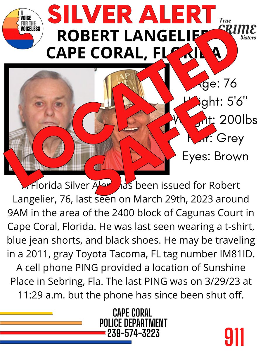 Amazing news to share! #RobertLangelier been #Found #Safe. 

Thank you to everyone who shared his flyer and kept awareness for him.

capecoralbreeze.com/uncategorized/…