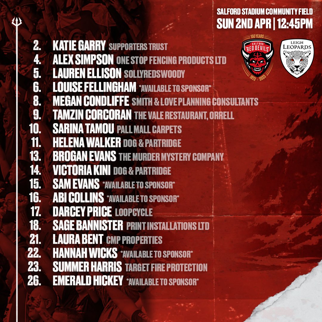 📋 𝗦𝗤𝗨𝗔𝗗 𝗡𝗘𝗪𝗦 

Our Women's team will be playing their final pre-season friendly against <a href="/LeighLeopardsRL/">Leigh Leopards</a> on Sunday, before the men's fixture against <a href="/Giantsrl/">Huddersfield Giants 🐮🔔</a>!

Kick-off is at 12:45pm, so come down early and support the team!

💪 #TogetherStronger | 🔴👹