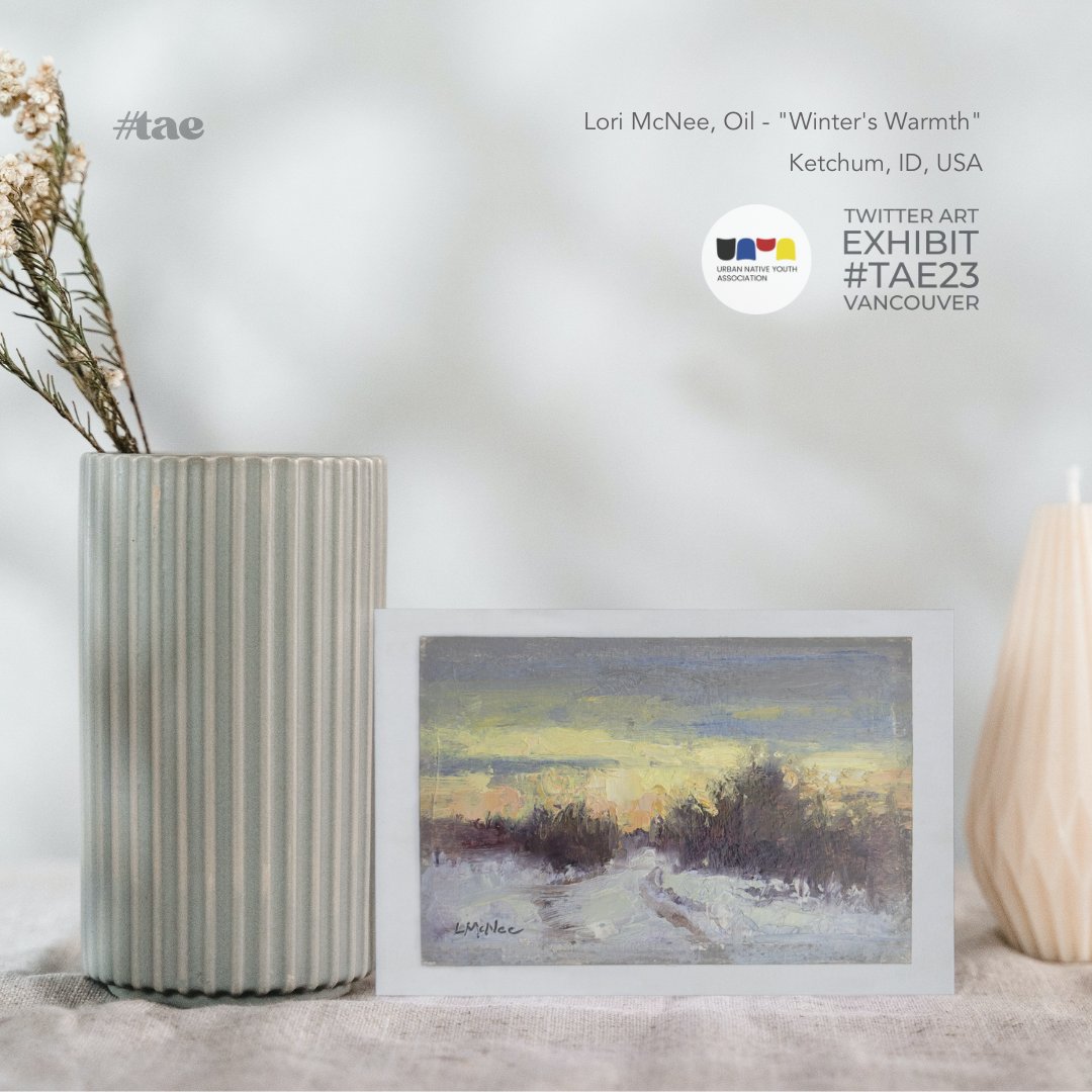 "Winter's Warmth" by Lori McNee <a href="/lorimcneeartist/">Lori McNee</a> from the USA. Thank you for your beautiful oil painting. Lori is donating this art card as a contribution for #TAE23 art fundraiser for <a href="/unyayouth/">Urban Native Youth Association (UNYA)</a>. #vancouverbc #twitterartexhibit #indigenous #giving #artforacause