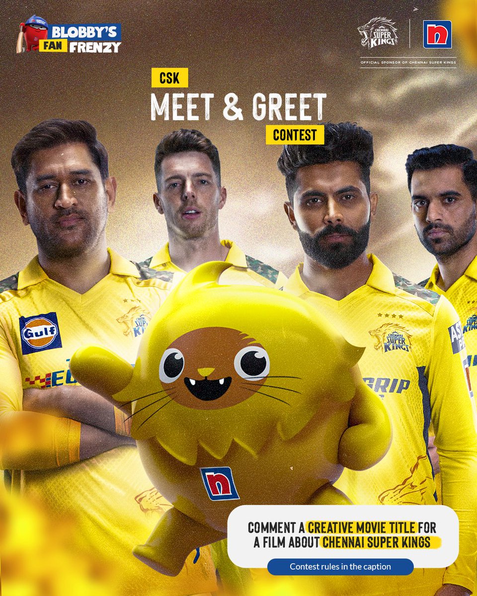 NipponIndia's tweet photo. CONTEST ALERT!

I would name it “ BLOBBY’S SINGA NADAI”
Put on your thinking cap and come up with a creative title!
Comment your answers, tag and follow @NipponIndia and use #BlobbysFanFrenzy
Retweet for brownie points. #NipponPaintIPL2023

#IPL2023 #IPL #CSK  #Contest #Giveaway https://t.co/7FeasdiEx1