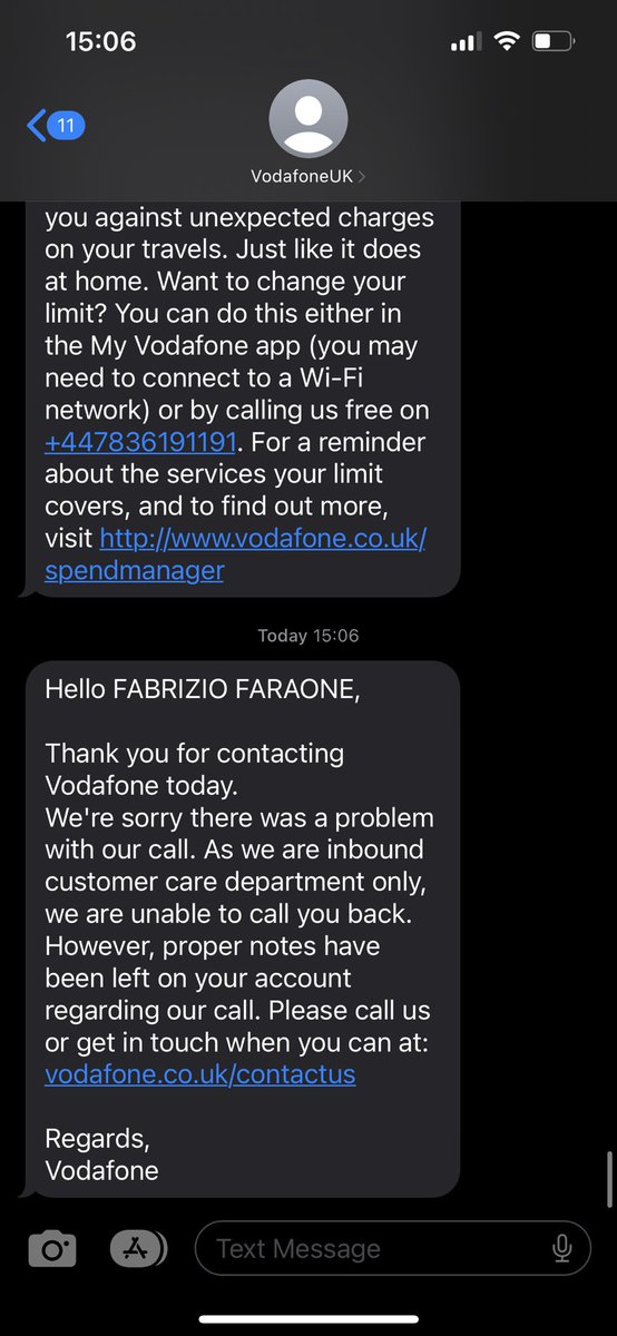 fabfa77's tweet photo. @VodafoneUK cannot even call back your client 😂😂 not great for a Mobile Phone company? https://t.co/MVpPL9sl03