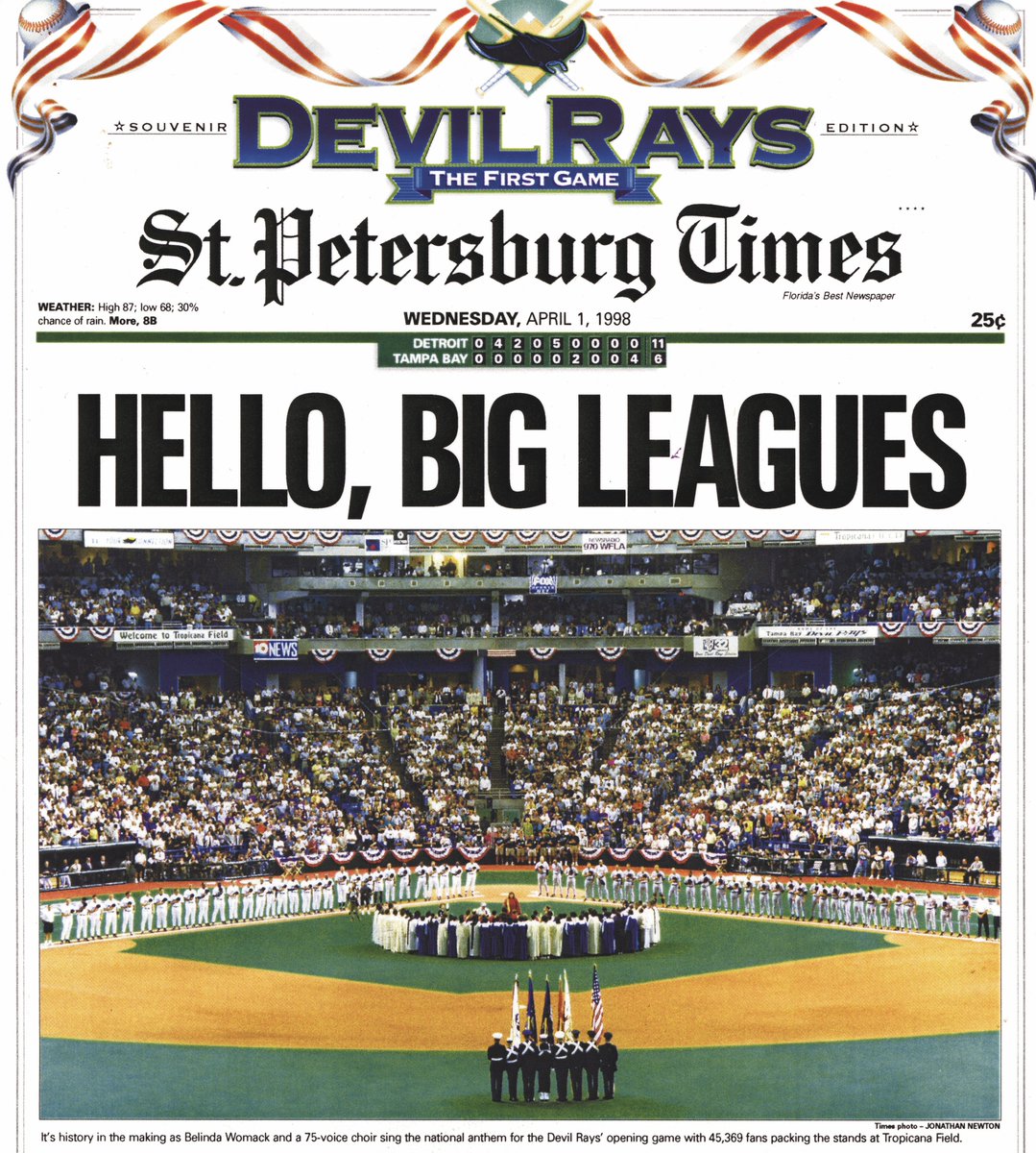 RaysBaseball's tweet photo. 📰 March 31, 1998 📰

The first Opening Day in Tampa Bay https://t.co/FVnvTDOr04