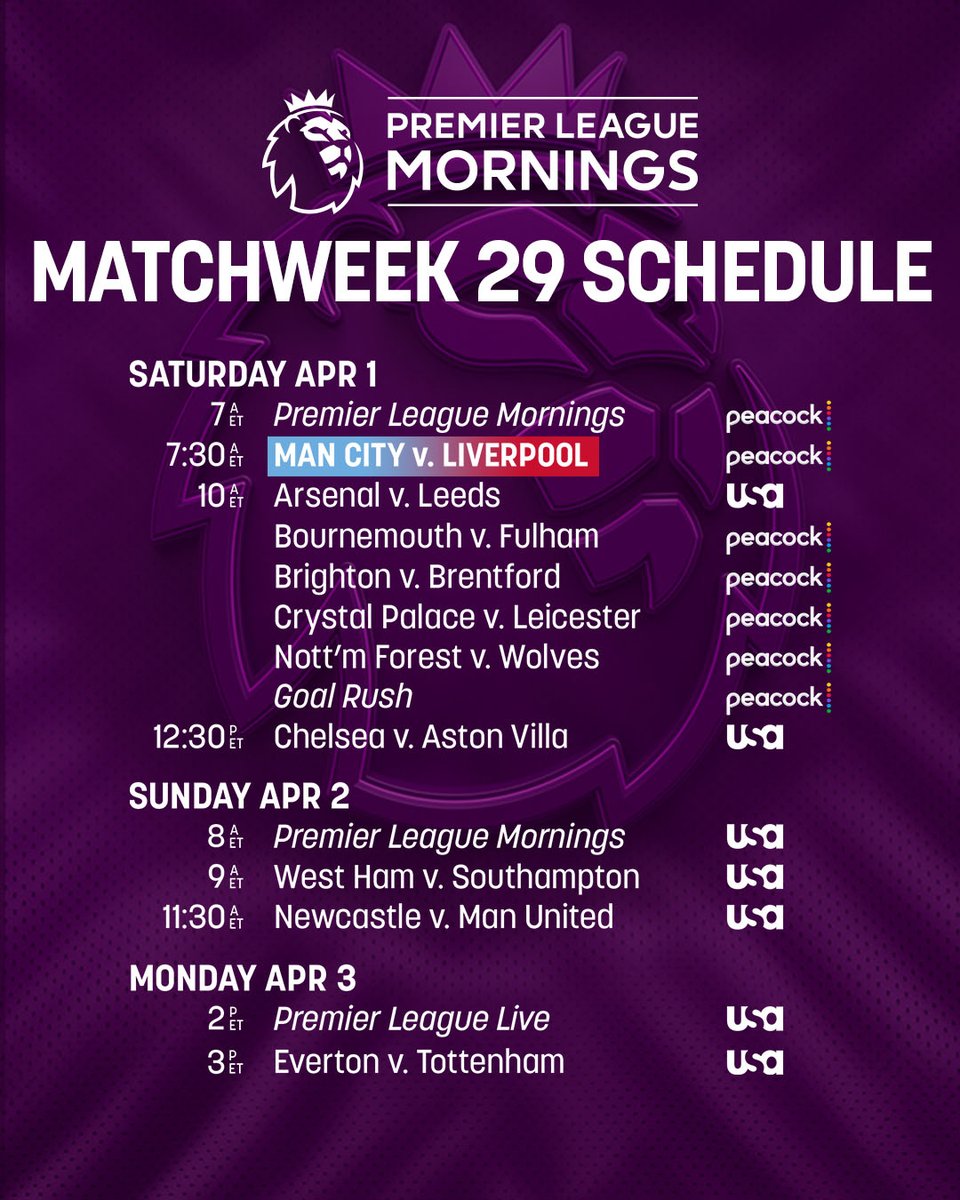 Adrenaline, In my soul Here's the Matchweek Schedule! #MyPLMorning