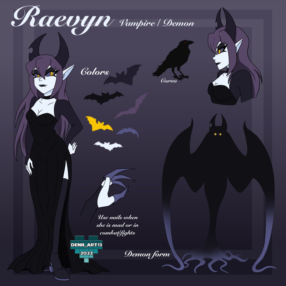 Denii_Art13's tweet photo. @ChibiDonDC Hii 😊, 

These are my OC vampire siblings, Raevyn and her older brother Corvo. 🦇💜🖤❤️

Thank you so much for the opportunity. I love your work 😄💜❤️
#Vampirecruits https://t.co/7JFu4bPXpP