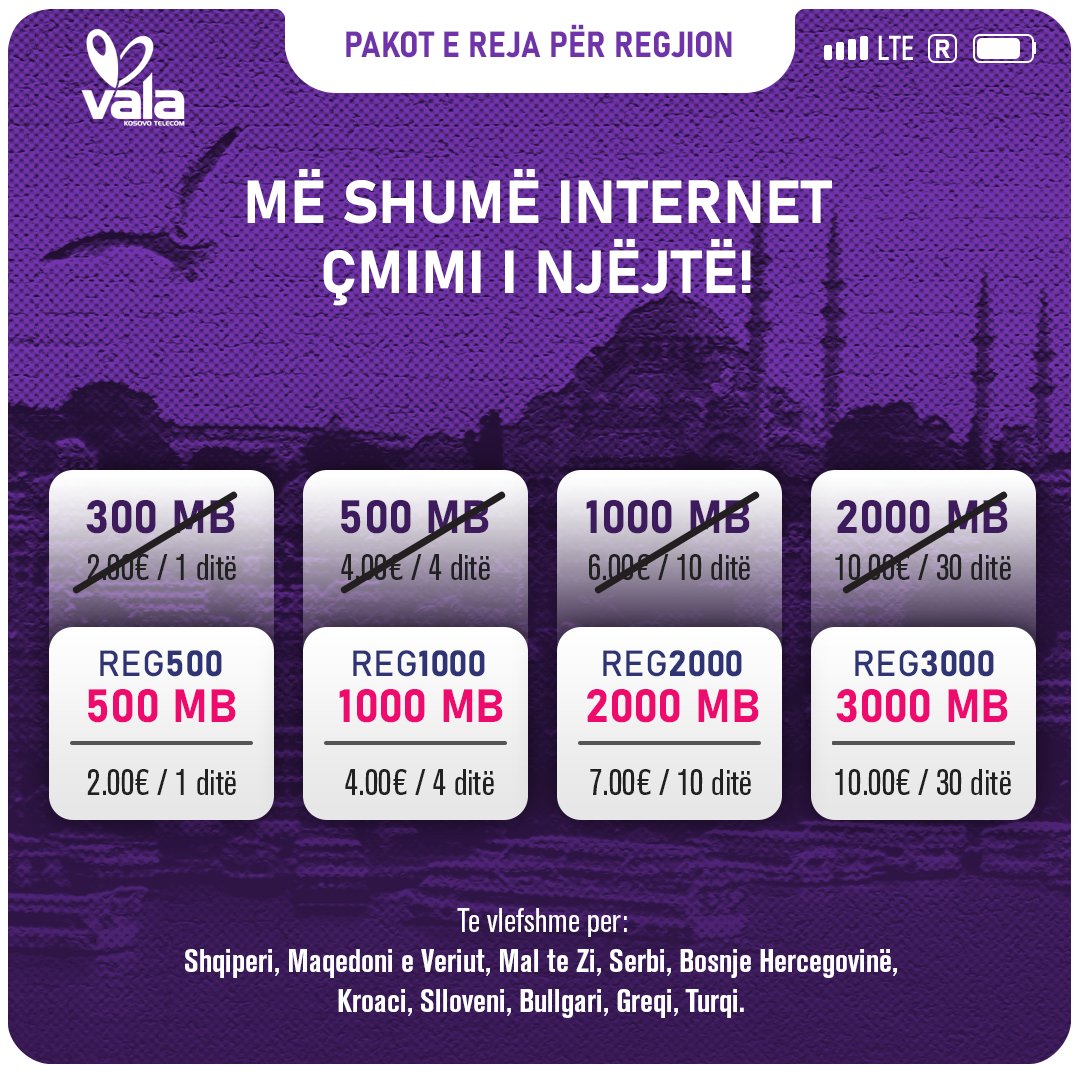 Pasuro përvojën tënde me pakot tona të avancuara të internetit për Roaming. Tash, me më shumë internet, ti mund të qëndrosh i lidhur më shumë me njerëzit dhe me vendet që i do gjatë udhëtimit tënd. Ç’është më e mira, në tri pako kjo nuk të kushton asnjë cent më shumë 😎
#Kosova