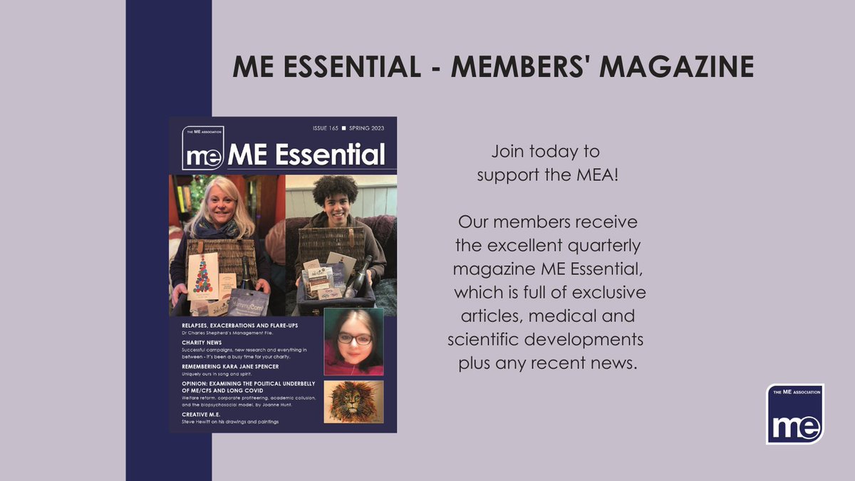MEAssociation's tweet photo. ME Essential - To receive the members' magazine quarterly, please consider joining the ME Association. 

To read more about the benefits of membership and to become a member, please visit our website:

https://t.co/lKuEQg1LEp

#pwME #MECFS #MyalgicE #MEEssential #MEAssociation https://t.co/vCem92C8fC