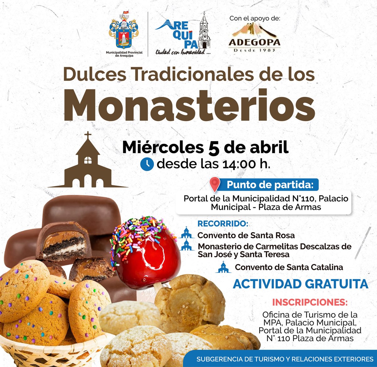 arequipamuni's tweet image. #ArequipaCiudadConHumanidad | ¡Vive la Semana Santa en Arequipa! 🤩 Acompáñanos en el recorrido que realizaremos dando a conocer los dulces tradicionales de los #Monasterios. 😋
#Arequipa
#VíctorHugoRivera
#AlcaldeDeArequipa