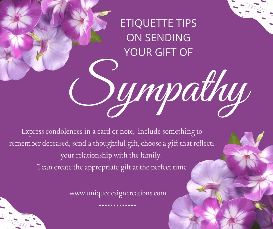 Etiquette tips on sending your sympathy gift. 

DM me to send the perfect gift at the perfect time. 

#condolencegifts #sympathygifts #bereavementgifts #etiquettetips #perfecttiming #corporategifting #businessgifting #alloccasiongifts #giftbaskets #giftboxes #yourgiftingexpert