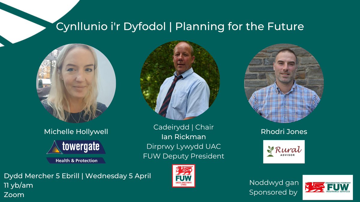 Join us next Wednesday at 11am for our Planning For The Future event. Rhodri Jones from #RuralAdvisors will discuss #planningsuccession and Michelle Hollywell from #Towergate will discuss the importance of #lifeinsurance 
You can join us via Zoom here:
👀👉us02web.zoom.us/j/89805815776
