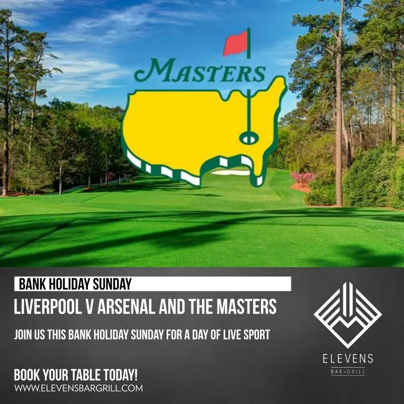 Bank Holiday Sunday is just around the corner...
We've got you covered with a full day of sport, kicking off the day with Liverpool V Arsenal followed by the final day of The Masters ⚽ ⛳ 
Book now via our website ➡️ elevensbargrill.com
