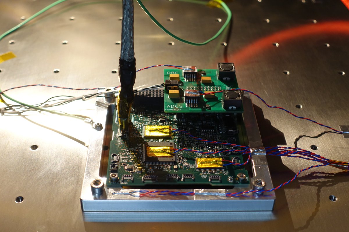 ESA__Education's tweet photo. AcubeSAT on the right path to fly!🚀This week the CubeSat Support Facility at ESEC-Galaxia has welcomed 5 members of AcubeSAT team from Greece to perform vibration and thermal vacuum tests on their On-Board Computer/Attitude Determination &amp; Control System board. Well done!😍 https://t.co/dx97BG2Xak