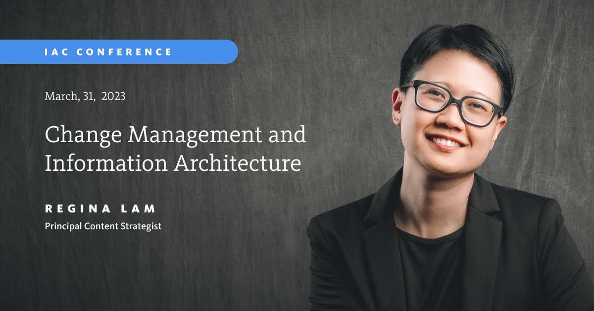 Our own <a href="/ReginaLamRL/">Regina Lam</a>, Principal Content Strategist, is speaking at #IAC: the information architecture conference today! In the talk, Regina will share her expertise on information architecture and governance. 💭

#IAC23 <a href="/theiaconf/">IAC - Information Architecture Conference #IAC26</a> hubs.la/Q01H3WsM0