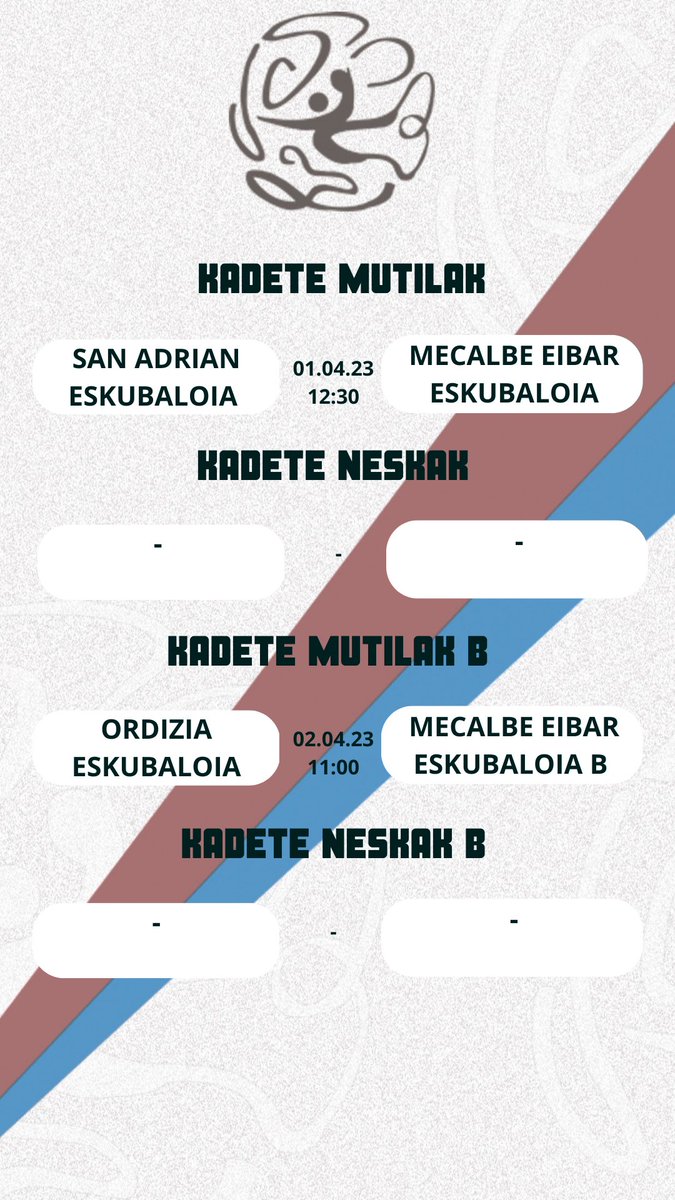 EibarEskubaloia's tweet photo. #Ordutegiak #Horarios 
Aste honetako ordutegiak
.
Los horarios de esta semana. 

#eibar #eskubaloia #eibareskubaloia #eibarkokirolak https://t.co/mBC6rShyd2