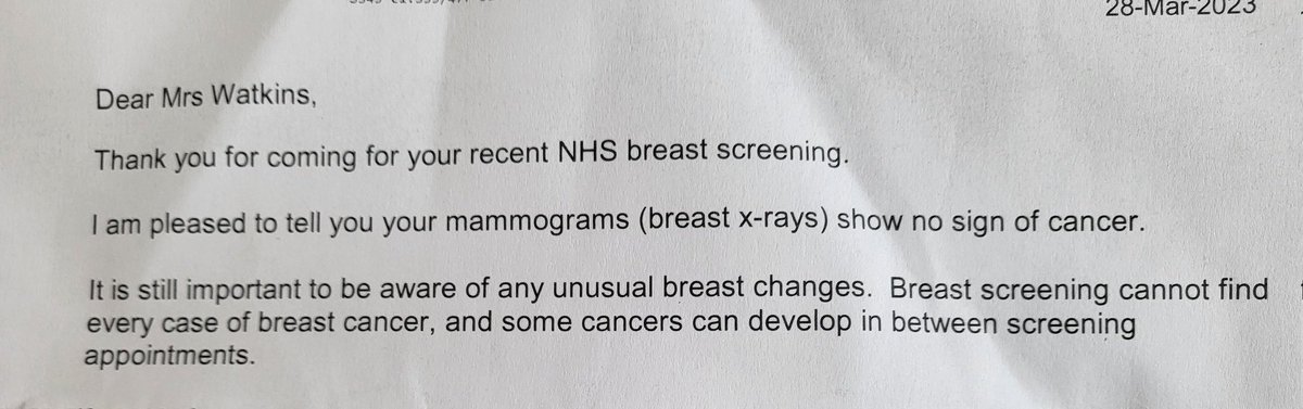 mini_lebowski's tweet photo. I know it's blooming uncomfortable but it's all worth it to get a letter like this. I bought my mammographer some chocs because they are so ace. #Getthemchecked... #mammogram #NHS https://t.co/nPRqOdH1LV