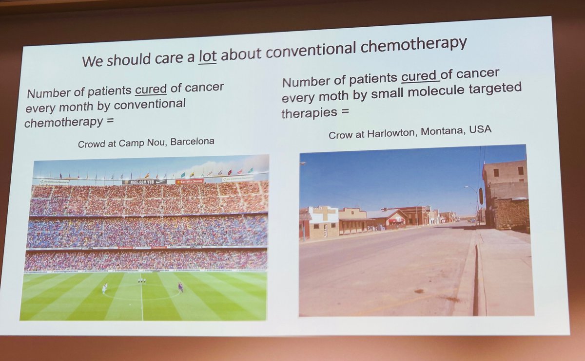 Loved this provocative slide by <a href="/DrTonyLetai/">Anthony Letai MD PhD</a> <a href="/DanaFarber/">Dana-Farber</a> <a href="/harvardmed/">Harvard Medical School</a> in his lecture today: #cancer chemotherapy vs targeted drug therapy