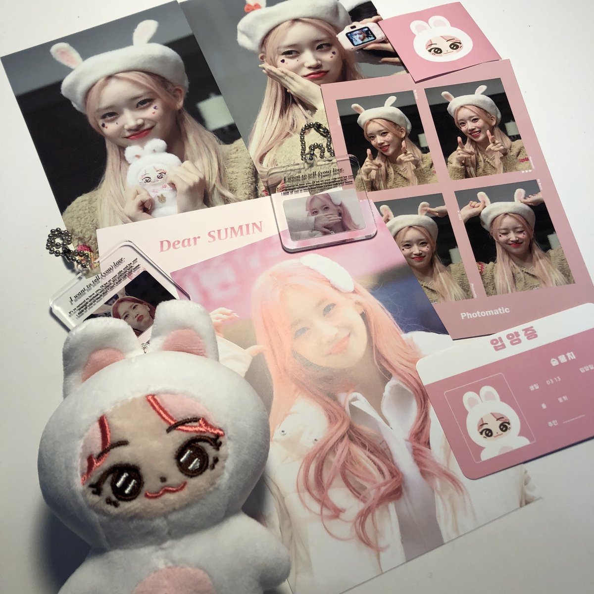 _o3_l3_'s tweet photo. @SUMIN01313 수민이 생카 통판에서 잔뜩 구매한 린다님 .. 생카 물품들 .. // 진짜 다 너무 예뻐서 보는 내내 눈이 정말 즐거워용 .. 숨뭉치도 고개 까딱하는 느낌이라서 더 귀여움 🫶 키링부터 사진이랑 사진에 안나온 슬로건까지 너무너무 잘 받았습니다 🥰 오늘도 평스 다짐 .. ❤️‍🔥 https://t.co/rLEdInkEl2
