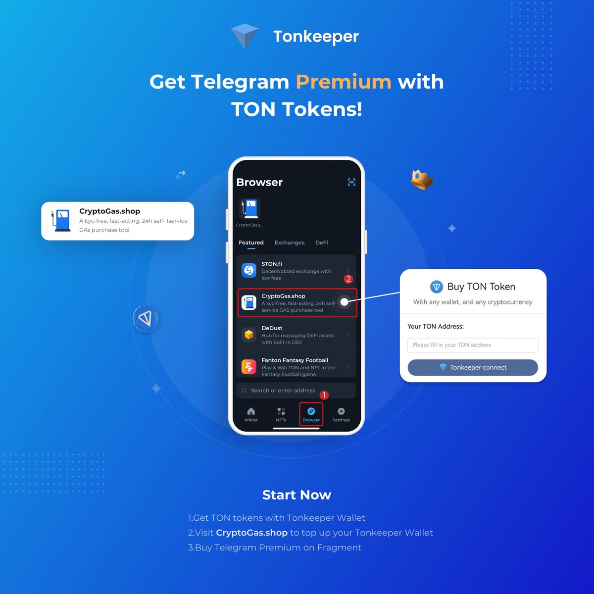 🌟Get #Telegram Premium with #TON Tokens the Easy Way!👏
1. Get $TON 💎tokens with Tonkeeper Wallet <a href="/tonkeeper/">Tonkeeper</a> 
2. Visit CryptoGas.shop to top up your Tonkeeper Wallet <a href="/CryptoGasshop/">CryptoGas.shop</a> 
3. Buy Telegram Premium on #Fragment  <a href="/telegram/">Telegram Messenger</a>
👍
#Fragment #Web3 #Tonkeeper #crypto