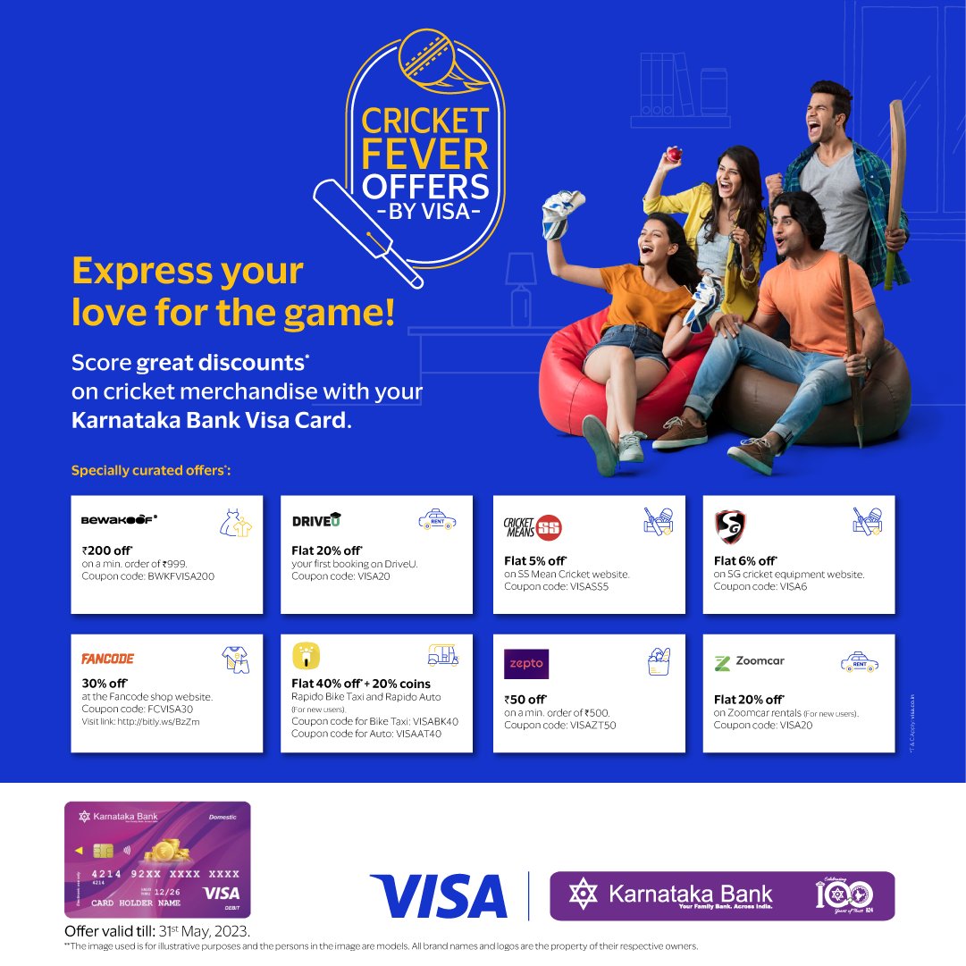 KarnatakaBank's tweet photo. Score great discounts while watching the game with Karnataka Bank's Visa Card

#karnatakabank #visaindia #visacard #debitcard #offer #visaoffers #banking #easybanking https://t.co/1n9zyUDEmW