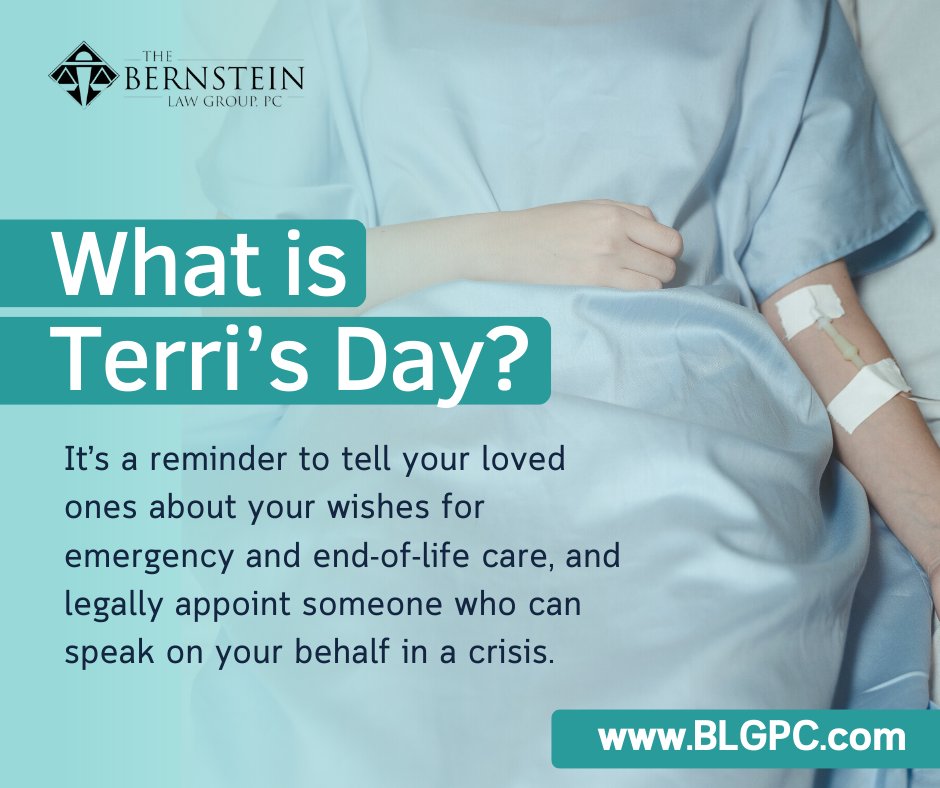 paul_bernstein's tweet photo. Today is Terri’s Day, which is an important reminder to talk to your loved ones about your wishes for long-term and end-of-life care.

#Terrisday #estateplanning #estatelawyer https://t.co/oy8nNwO5KR