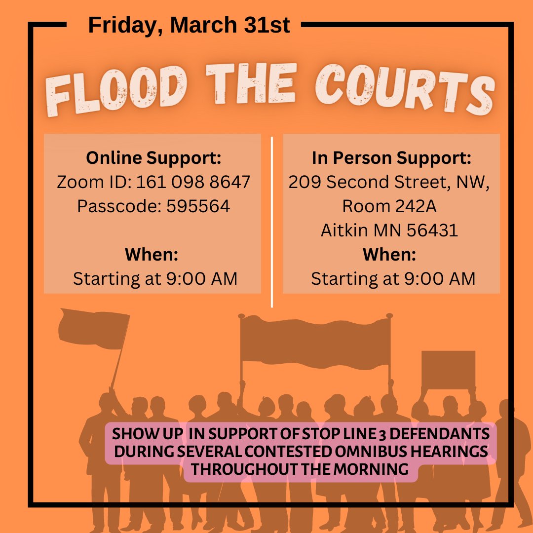 starting soon! #FloodTheCourts for #WaterProtectors 

zoomgov.com/j/1610988647 pw 595564 

#StopLine3 #DropTheCharges #WaterIsLife