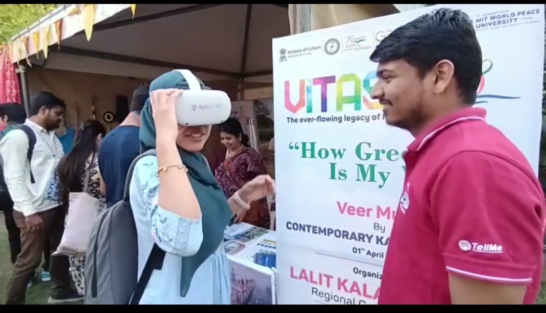tellme_360's tweet photo. #Vitasta2023 the ever flowing legacy of Kashmir. Guests were taken on a Virtual trip to places like Dal lake Srinagar, River Rafting on Chenab river etc. using #TellMeVR at MIT World Peace University Pune @vsrinivasarao18 @ramakiyer #VR #virtualtour #meta #metaquest #oculus #pune https://t.co/Ek5Zlzxn79