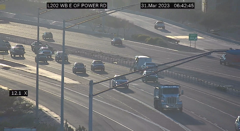 ArizonaDOT's tweet photo. Loop 202 Santan westbound near Power: A crash is blocking the HOV and left lanes.

#Loop202 #phxtraffic https://t.co/AkGsQKG67L