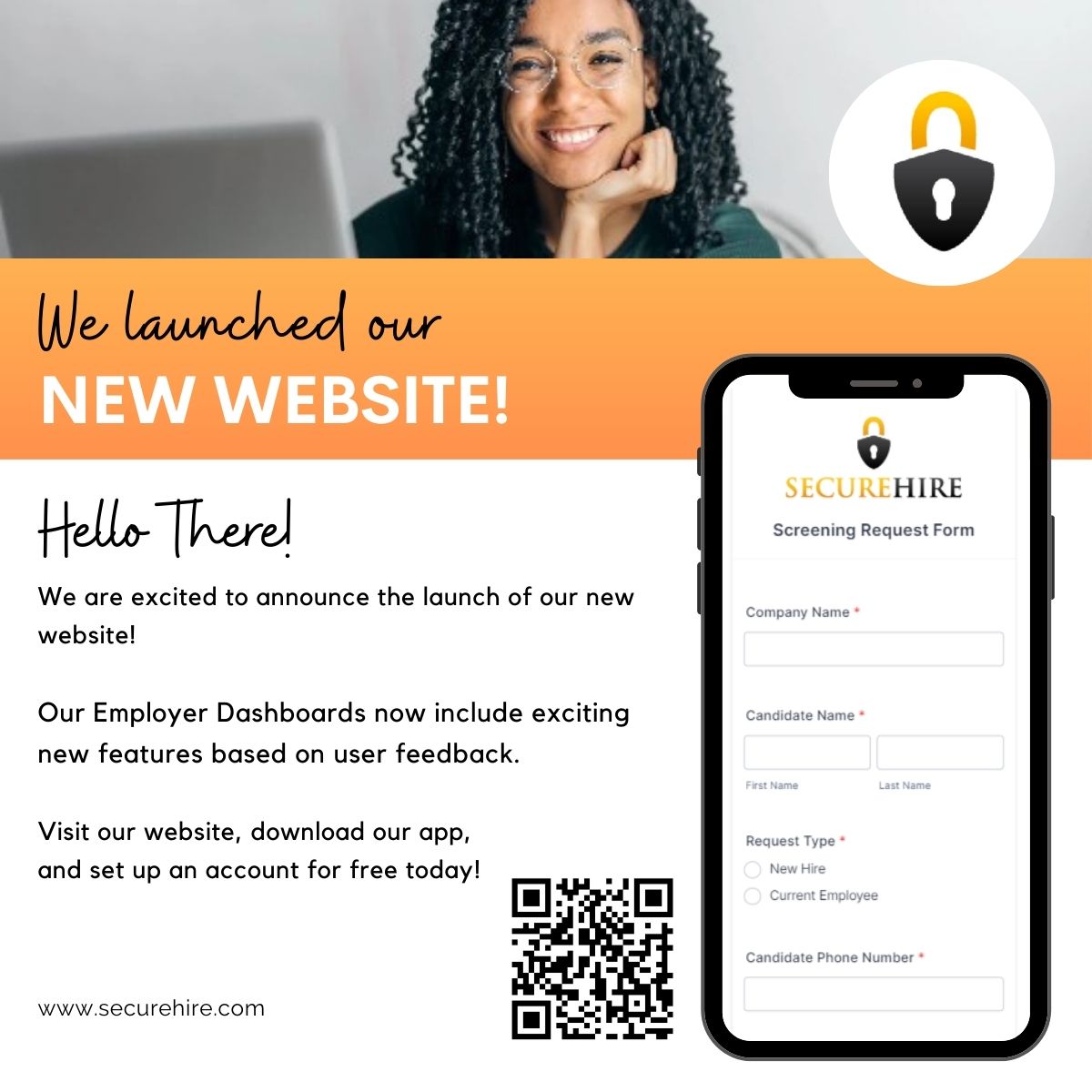 Secure_Hire's tweet image. We have launched a new and improved website for you!  Check it out, and ask us how to get a free service on your first request with us!  We think you will be happy with the experience of running your #backgroundchecks with SecureHire.