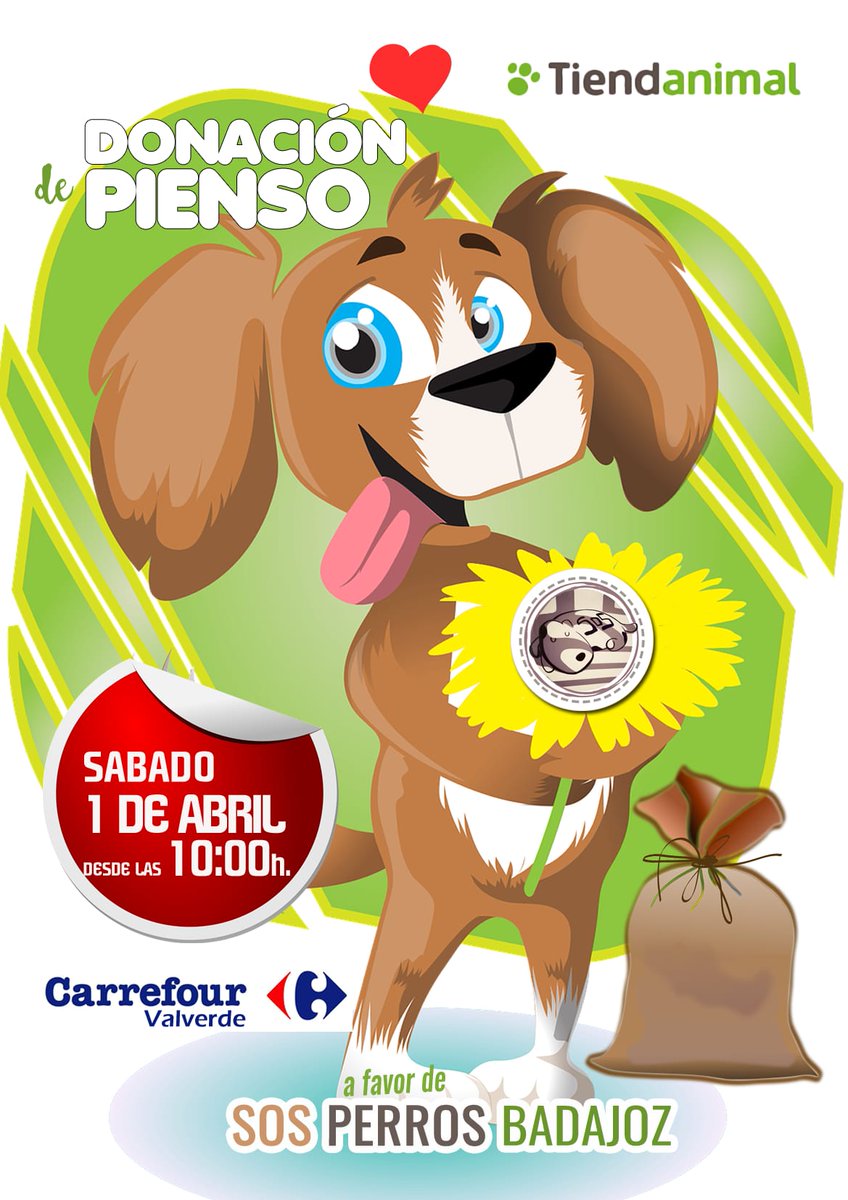 Mañana sábado 1 de abril estaremos desde las 10.00 h. en <a href="/tiendanimal/">Tiendanimal</a> de #Badajoz, en Carrefour Valverde.

Habrá actividades, charlas de veterinarios y recogida de pienso y material solidario.

Ven a vernos 🐶

#protectora #perro #donacion
