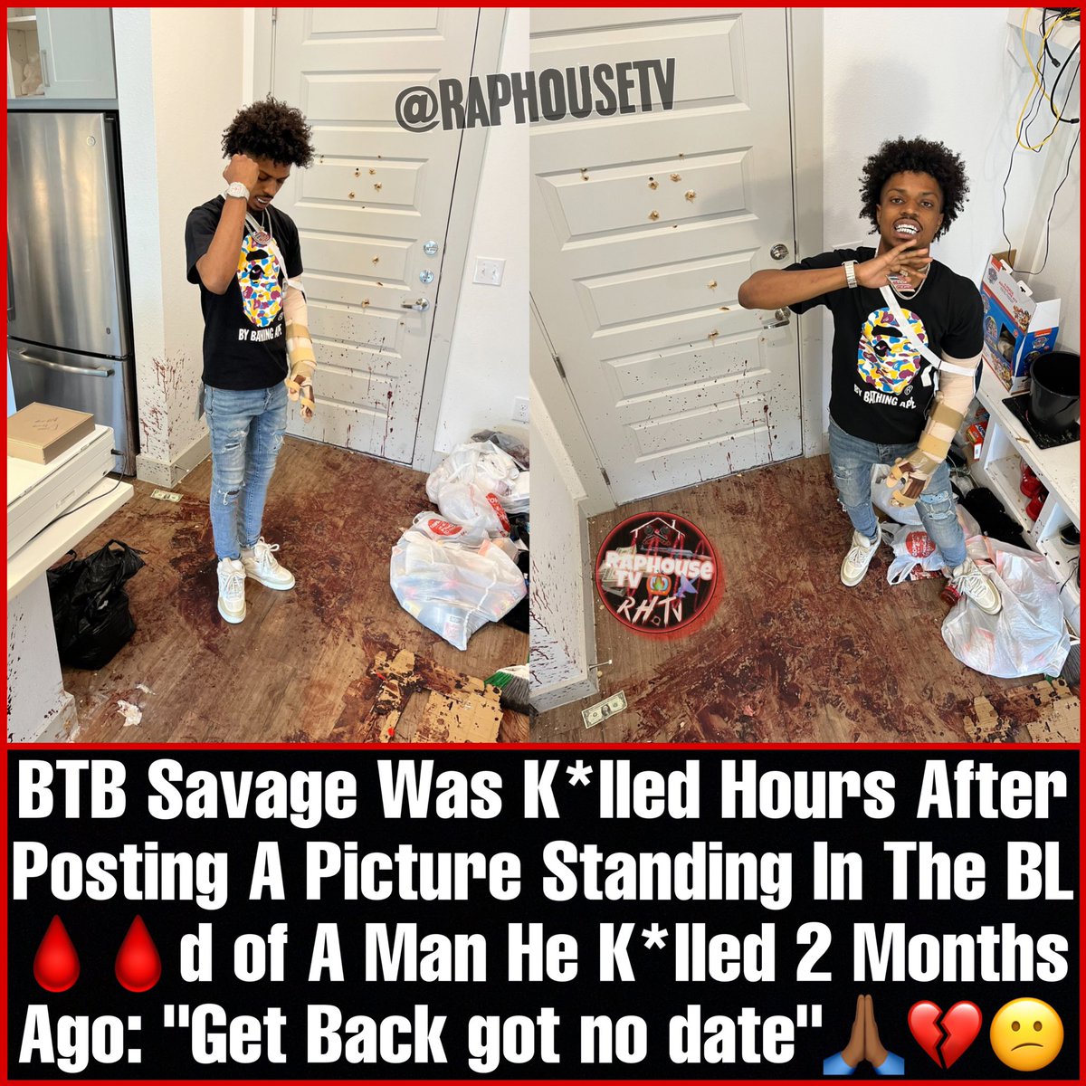 BTB Savage Was Killed Hours After Posting A Picture Standing In The Blood of A Man He Killed 2 Months Ago: "Get Back was Quick &amp; got no date"🙏🏾💔😕

This is too tragic Prayers Up🕊️