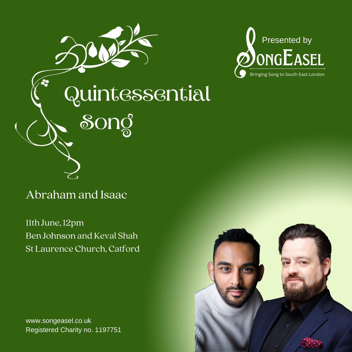 SongEasel's tweet photo. Delighted to announce yet another concert in our series #quintessentialsong
Join us on June 11 @stlaurencese6
Britten's Canticles II & IV are presented by Ben Johnson and Keval Shah in Catford
All the info: https://t.co/jN0uuplfog https://t.co/dJZzvGdlhQ