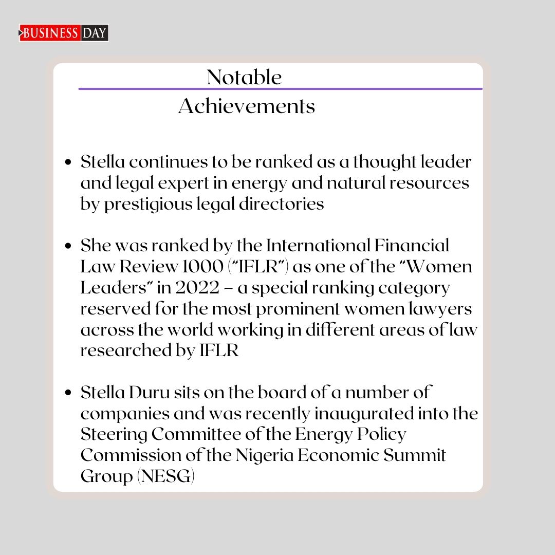 BDLegalBusiness's tweet photo. Today, we wrap up the International Women's Month

And we feature an outstanding lawyer - Stella Duru of @BanwoIghodalo 

Stella has been regarded as a thought leader, legal expert and women leader for her outstanding expertise in energy and natural resources law https://t.co/2aaFFXKsOL