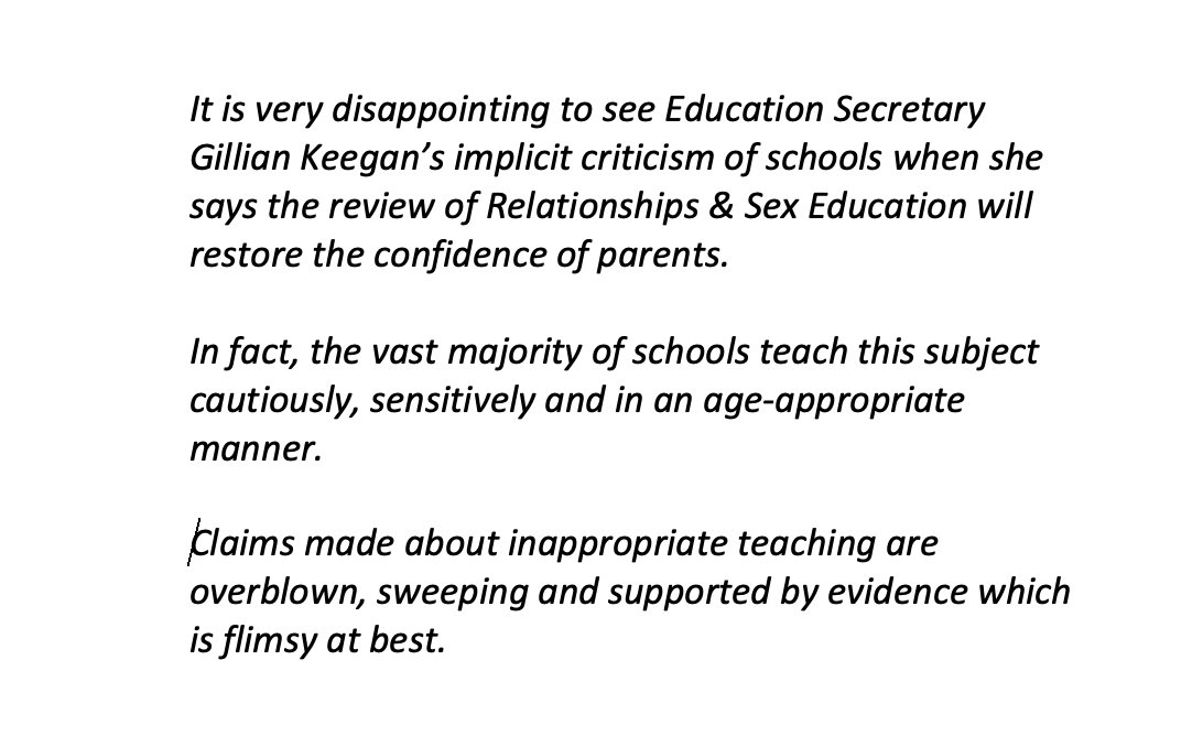 The Secretary of State wrote to school leaders today about Relationships &amp; Sex Education. Here is our response: buff.ly/42Y21Bq