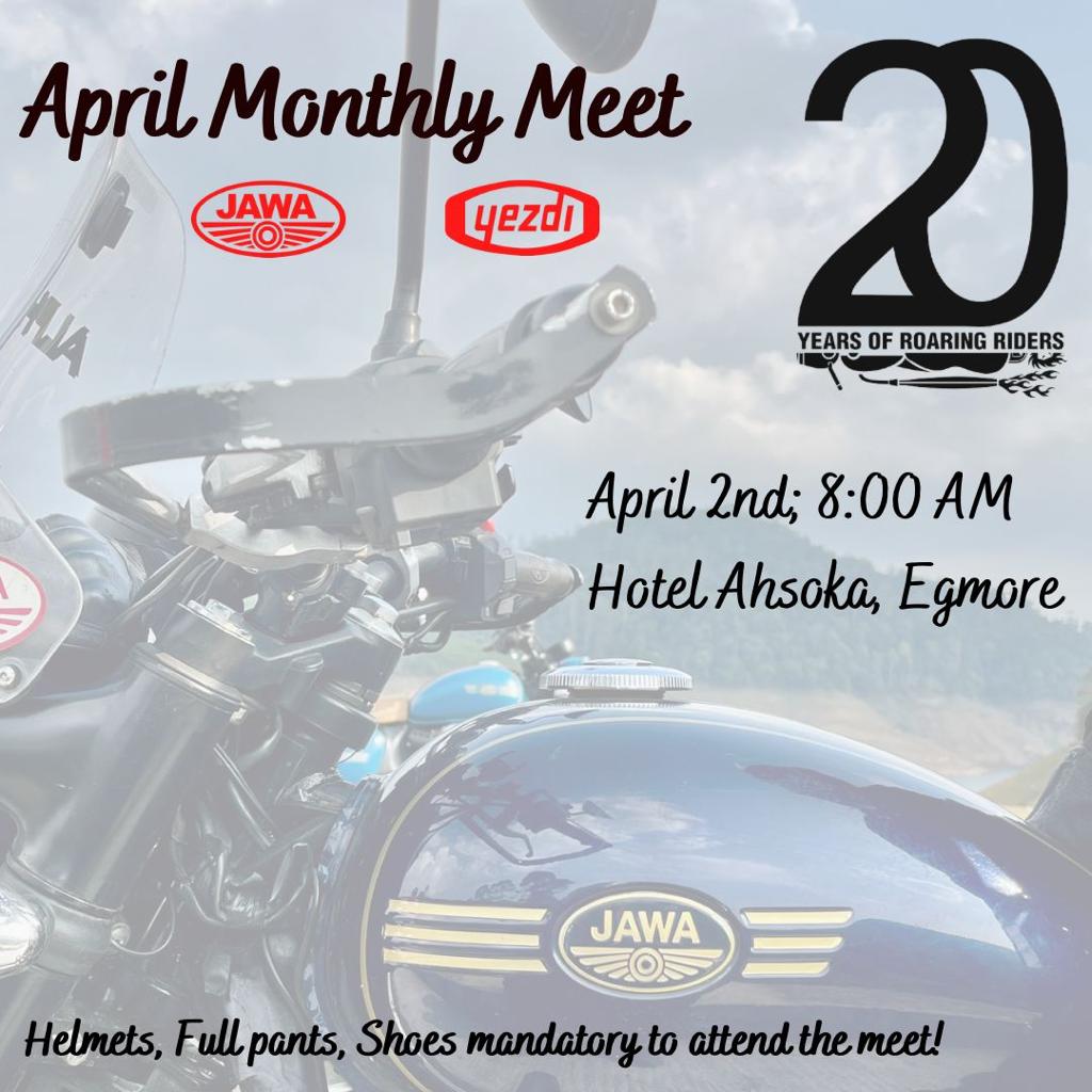 April Monthly meet!
#jawamotorcycles #jawa42 #jawaperak #jawaclassic #jawa250cc #yezdiforever #yezdimotorcycles #yezdiscrambler #yezdiadventure #yezdiroadster #yezdiroadking #yezdiclassic250 #yezdiclassic #yezdideluxe250 #yezdicl2 #roaringriders #roadsafetyforall #getjawafied