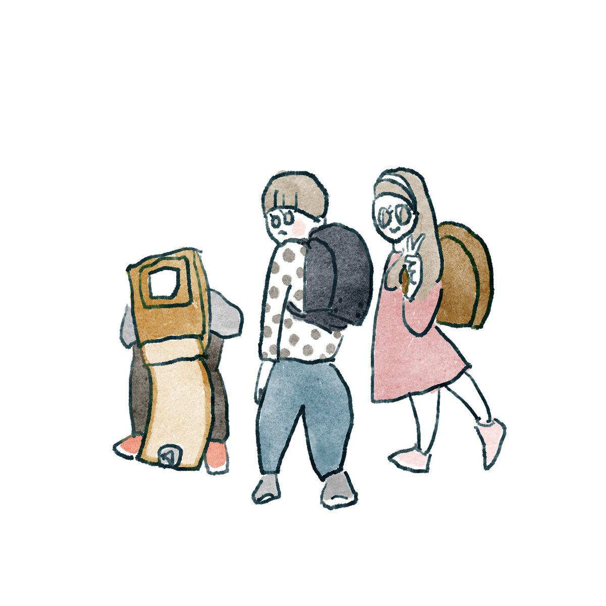 「新1年生たちとランドセルの写真を撮ったら、こういう写真が多数撮れていた。 」|emiのイラスト
