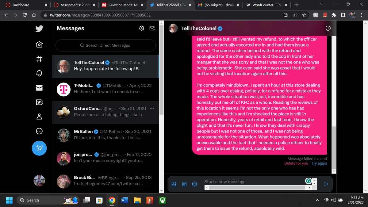 dcwiker05's tweet photo. @TellTheColonel it wont let me DM you it says message failed to send? tried on my phone and computer https://t.co/5hCoRfIn4v