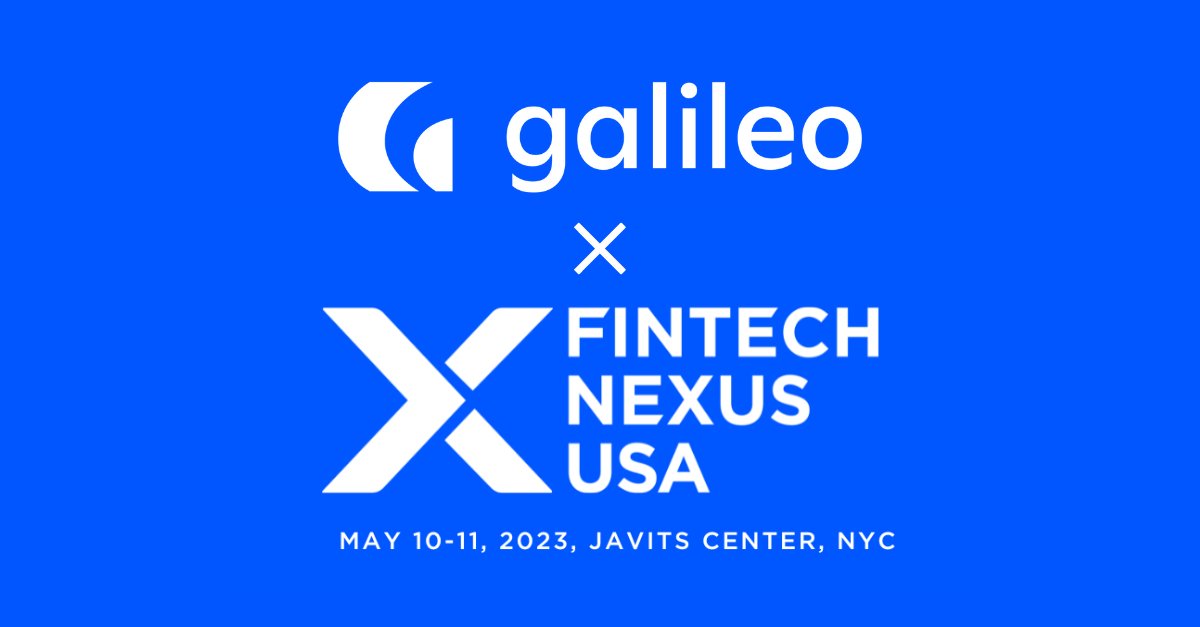 Don't miss NYC's largest fintech event at @FintechNexus USA on May 10-11, 2023! We're excited to see you there, be sure to visit here for exclusive event pricing: bit.ly/40f8O8c. See you there! #FintechNexus #Galileo #fintech