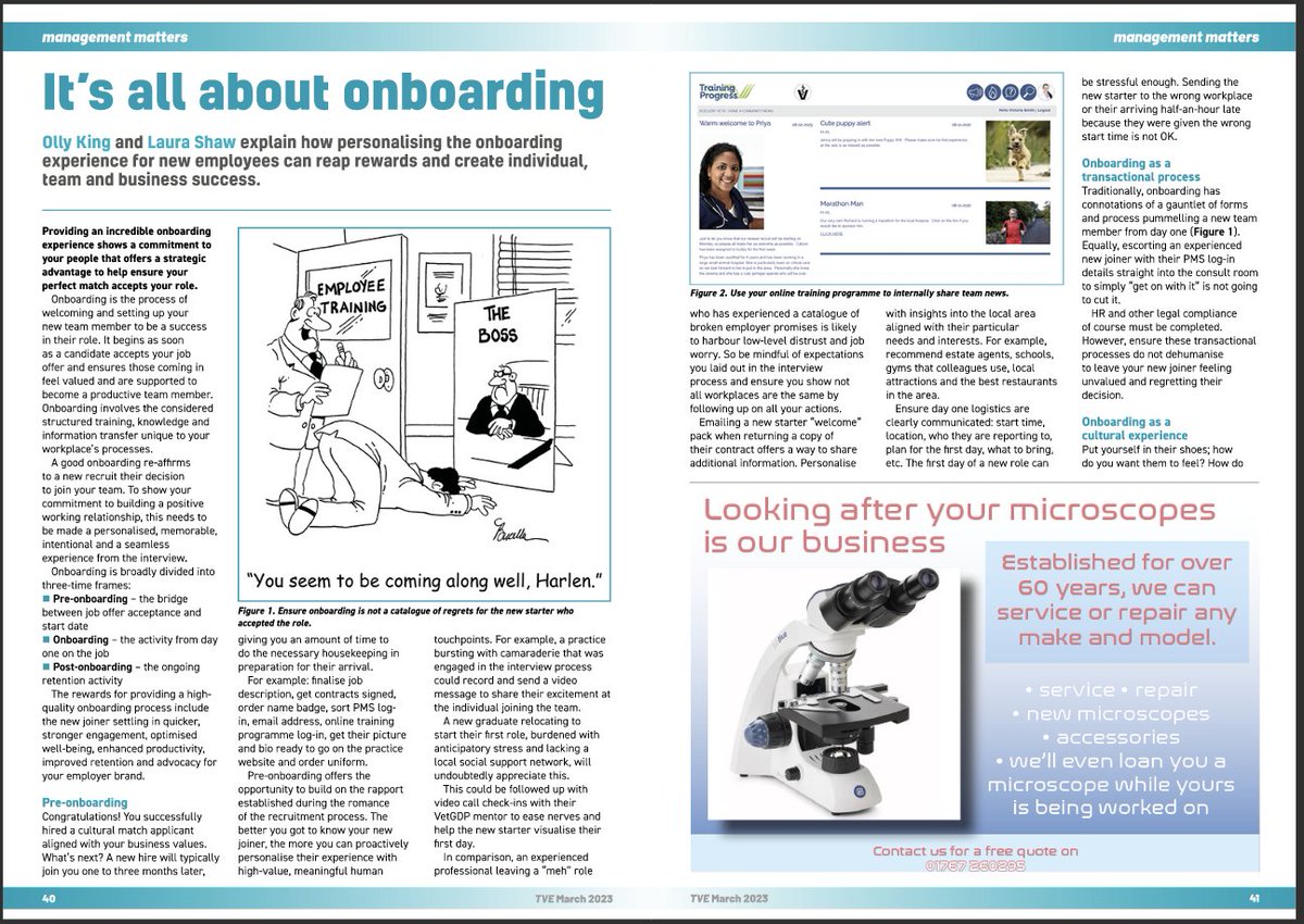 TrainingProg's tweet image. Do your new recruits love their job - It&apos;s all about on boarding.
Delighted to work with Olly King from the Meraki Initiative  on thjis article for The Veterinary Edge
pg22 online or 44 in the hard copy!
ow.ly/UfOR50N4zoo
#PracticeManagement #TeamVet #HR #Onboarding